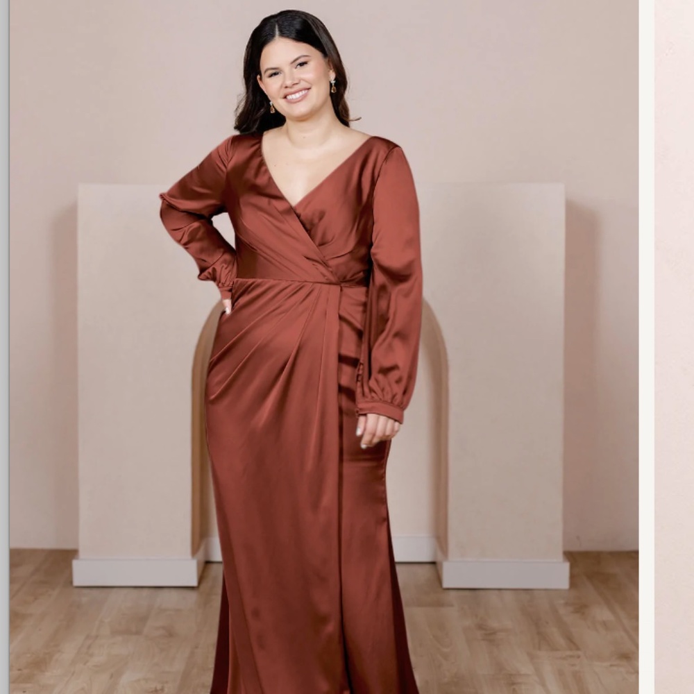 Revelry Vera Satin Dress - Cinnamon Rose, Size 10 M/L - long sleeve dress